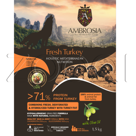 Ambrosia Mediterranean Diet Fresh Turkey для пожилых, страдающих ожирением и стерилизованных собак (индейка)