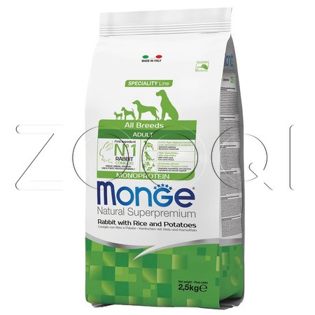Monge Dog Speciality Line Monoprotein Adult для взрослых собак всех пород (кролик с рисом и картофелем)