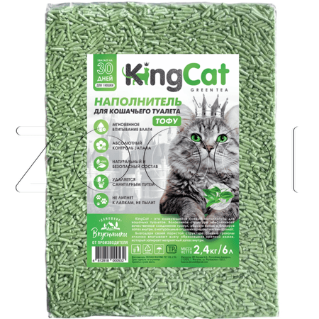 KingCat Растительный наполнитель для кошачьих туалетов «Зеленый чай», 6 л