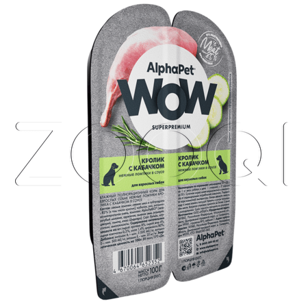 AlphaPet WOW Superpremium для взрослых собак (кролик с кабачком в соусе), 100 г