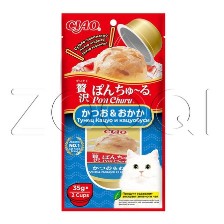 INABA CIAO Pon Churu Суфле-лакомство для кошек (тунец Кацуо и кацуобуси), 35 г x 2 шт