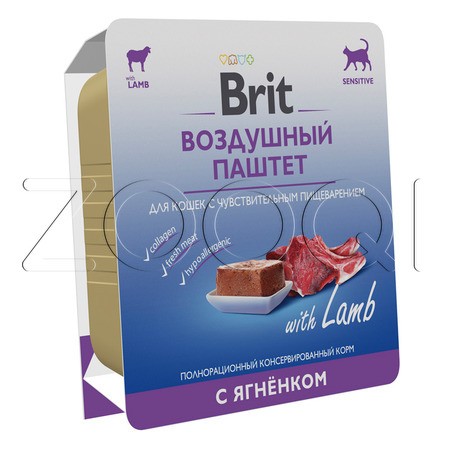 Brit Premium Воздушный паштет c ягненком для взрослых кошек с чувствительным пищеварением, 100 г