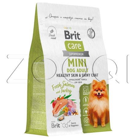 Brit Care Mini Dog Adult Healthy Skin & Shiny Coat с индейкой для взрослых собак мини пород