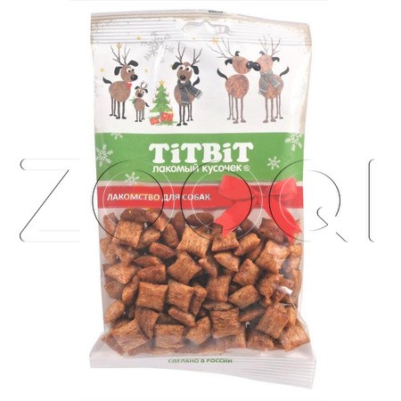 TiTBiT Хрустящие подушечки с начинкой со вкусом индейки и шпината для маленьких пород собак (Новогодняя коллекция), 95 г