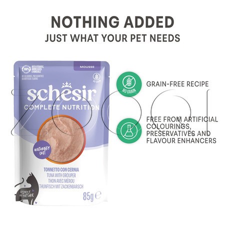 Мусс Schesir Cat Complete Nutrition для кошек (тунец, групер), 85 г