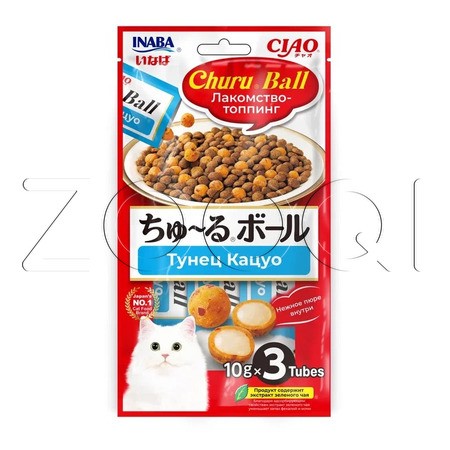INABA CIAO Churu Ball Лакомство-топпинг для кошек (тунец Кацуо), 10 г x 3 шт
