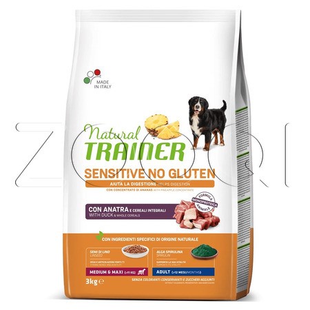 Trainer Natural Sensitive No Gluten Medium & Maxi Adult для взрослых собак средних и крупных пород (утка)