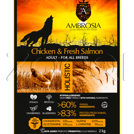 AMBROSIA Grain Free Chicken & Fresh Salmon для взрослых собак всех пород (курица, лосось)