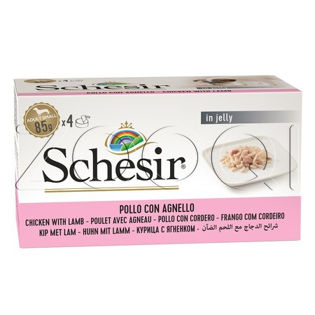 Schesir Dog Консервы с курицей и ягненком в желе для взрослых собак мелких пород (мультиупаковка), 4 x 85 г