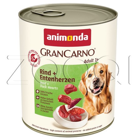 Консерва GranCarno Adult для собак (говядина, сердце утки), 800 г