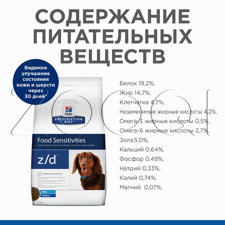Hill's Prescription Diet z/d Sensitivities для мини пород собак, 1.5 кг