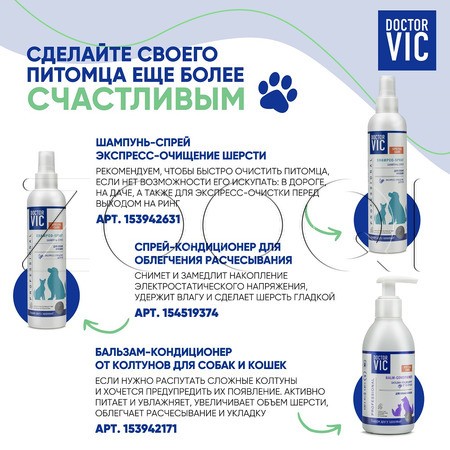 DOCTOR VIC Концентрированный шампунь для глубокой очистки шерсти собак и кошек, 250 мл