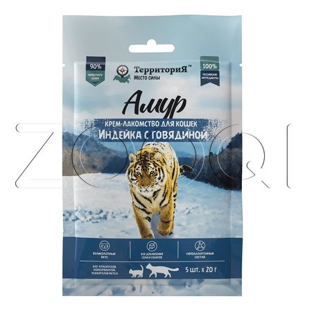 ТерриториЯ Амур Крем-лакомство для кошек (индейка, говядина), 5 шт x 20 г