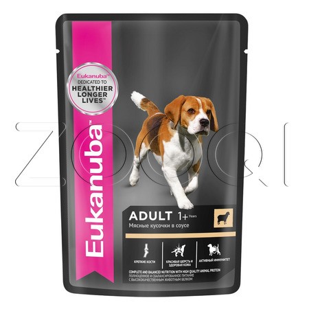 Пауч Eukanuba Adult 1+ years Lamb для собак (ягнёнок в соусе), 100 г