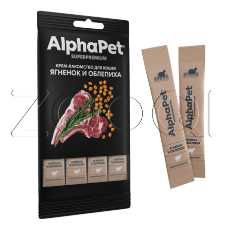 AlphaPet Superpremium Крем-лакомство для кошек (ягненок, облепиха), 48 г