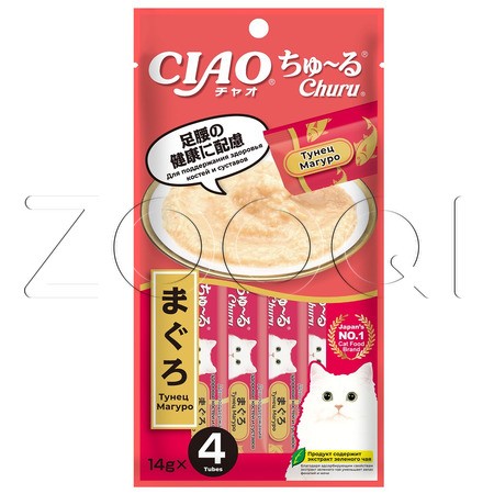 INABA CIAO Churu Пюре-лакомство для здоровья костей и суставов кошек (тунец Магуро), 14 г x 4 шт