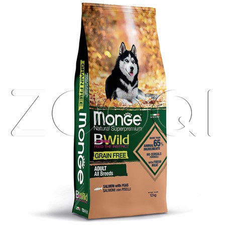 Monge Dog BWild GRAIN FREE беззерновой для взрослых собак все пород (лосось, горох)