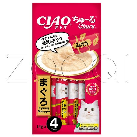 INABA CIAO Churu Пюре-лакомство для кошек (тунец Магуро), 14 г x 4 шт