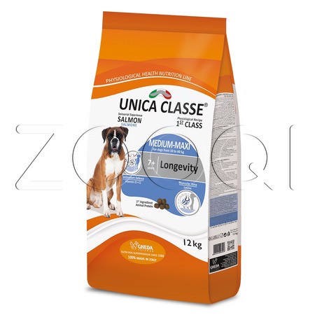 Корм Unica Classe Medium-Maxi Longevity 7+ для собак (лосось)