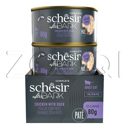 Schesir Cat After Dark Консервы с курицей и уткой в паштете для взрослых кошек, 80 г