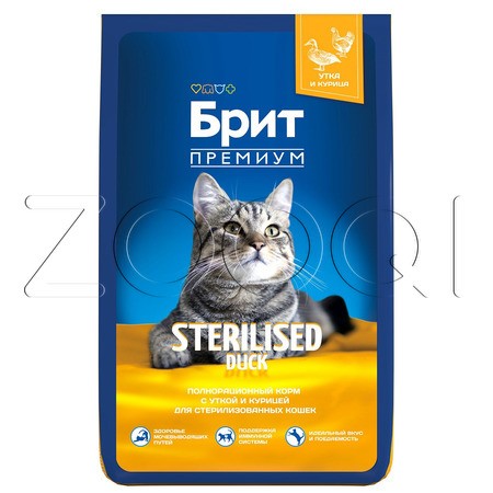 Корм Брит Премиум Cat Sterilised для кошек (утка, курица)