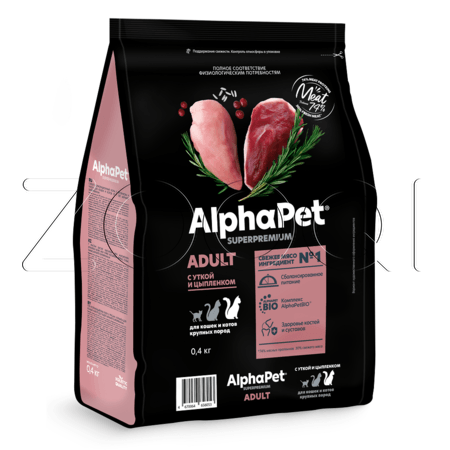 Корм AlphaPet Superpremium Adult для кошек (утка, цыпленок)