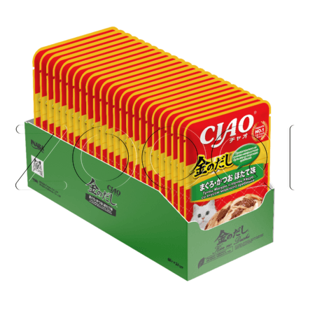 Пауч INABA CIAO Kinnodashi для кошек (тунец Магуро и Кацуо, морской гребешок), 60 г