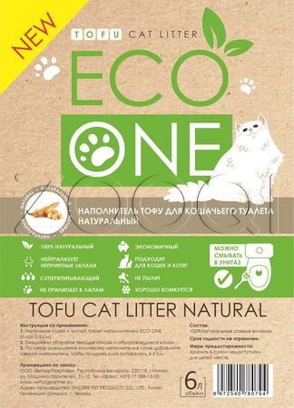 ECO ONE Наполнитель Тофу для кошачьего туалета (натуральный), 6 л