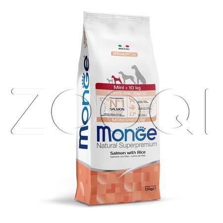 Корм Monge Dog Speciality Line Monoprotein Mini Puppy & Junior для щенков (лосось, рис)