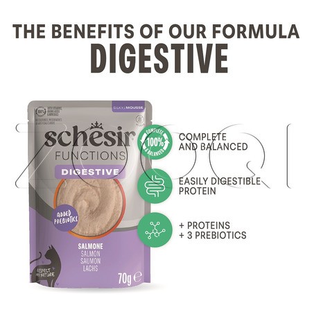 Мусс Schesir Cat Functions Digestive для кошек (лосось), 70 г
