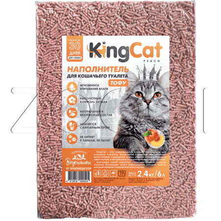 KingCat Растительный наполнитель для кошачьих туалетов «Персик», 6 л