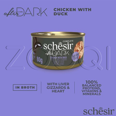 Schesir Cat After Dark Консервы с курицей и уткой в бульоне для взрослых кошек, 80 г