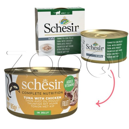 Консерва Schesir Cat Complete Nutrition для кошек (тунец, курица в желе), 85 г