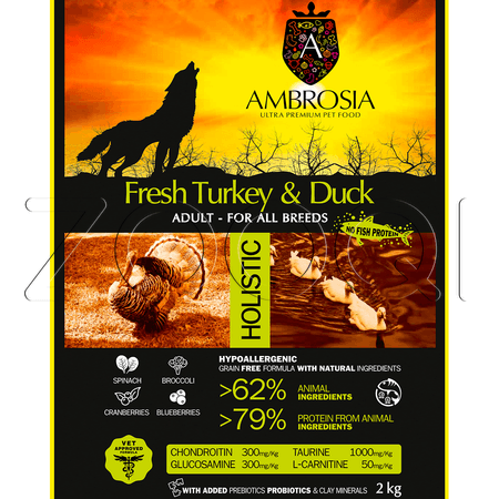 AMBROSIA Grain Free Adult Fresh Turkey & Duck для взрослых собак всех пород (индейка, утка)