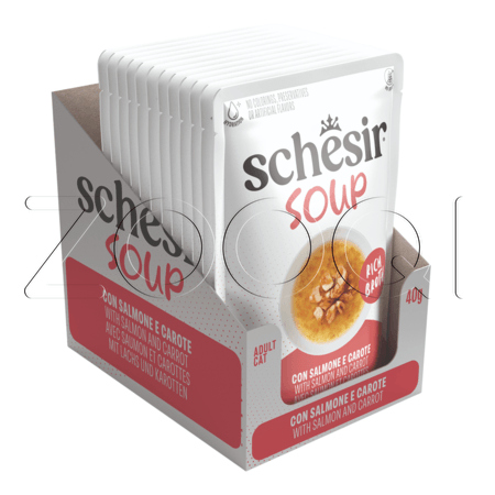 Пауч Schesir Cat Soup для кошек (лосось, морковь в бульоне), 40 г