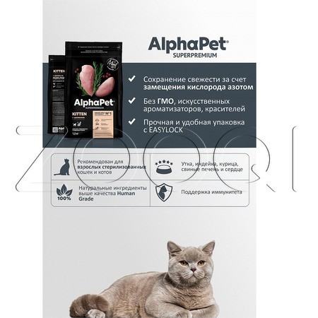 Корм AlphaPet Superpremium Kitten для котят, беременных и кормящих кошек (цыпленок)