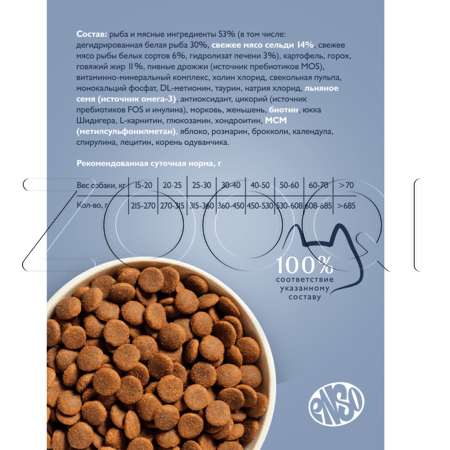 Корм ENSO Dog Formula Monoprotein для собак (белая рыба, брокколи)