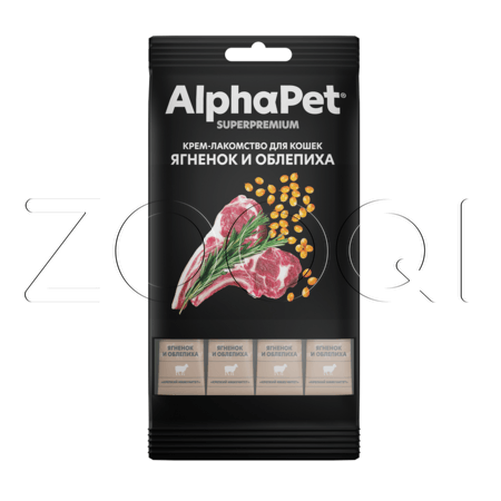 AlphaPet Superpremium Крем-лакомство для кошек (ягненок, облепиха), 48 г