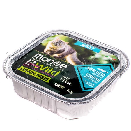 Паштет Monge BWild Grain Free Wet Cod Fish Adult для кошек (треска, овощи), 100 г