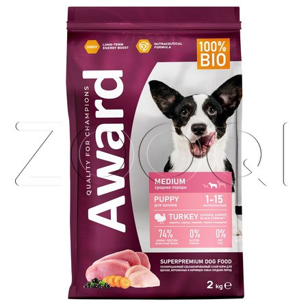 Корм Award для щенков, беременных и кормящих сук (индейка, курица, морковь, черная смородина)