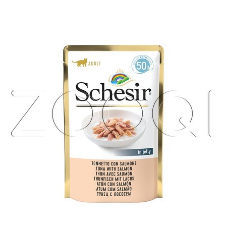 Пауч Schesir Cat для кошек (тунец, лосось в желе), 50 г