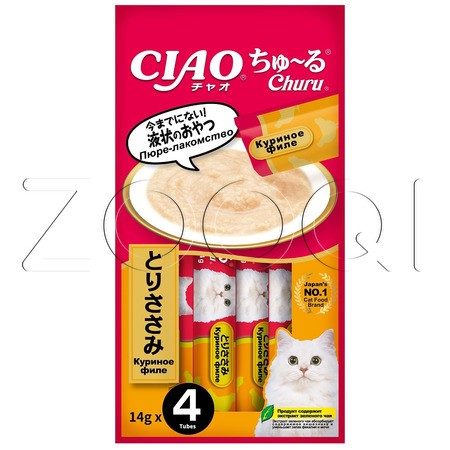 INABA CIAO Churu Пюре-лакомство для кошек (куриное филе), 14 г x 4 шт
