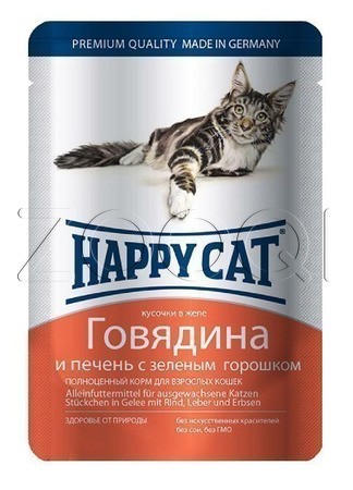 Happy Cat Пауч Говядина Печень Горох 100 г