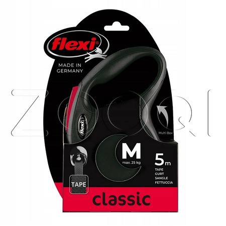 Flexi Поводок-рулетка Classic Black Fire M Special Edition, лента 5 м, черный/красный