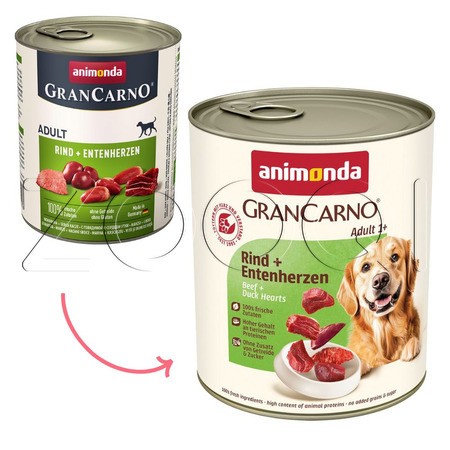 Консерва GranCarno Adult для собак (говядина, сердце утки), 800 г