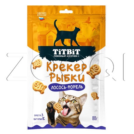 TiTBiT Крекер рыбки со вкусом лосось-форель для кошек, 80 г