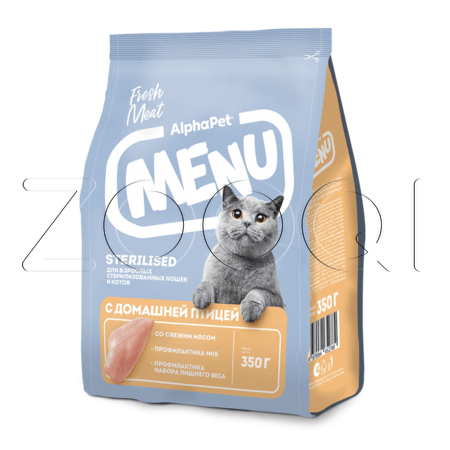 Корм AlphaPet Menu Sterilised для кошек и котов (домашняя птица)