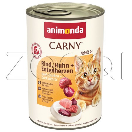 Консерва Carny Adult для кошек (говядина, курица, сердце утки), 400 г