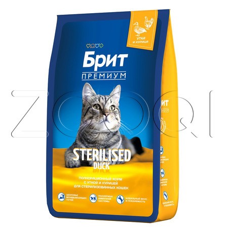 Корм Брит Премиум Cat Sterilised для кошек (утка, курица)