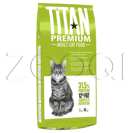 Titan Premium Adult Cat для взрослых кошек, 15 кг